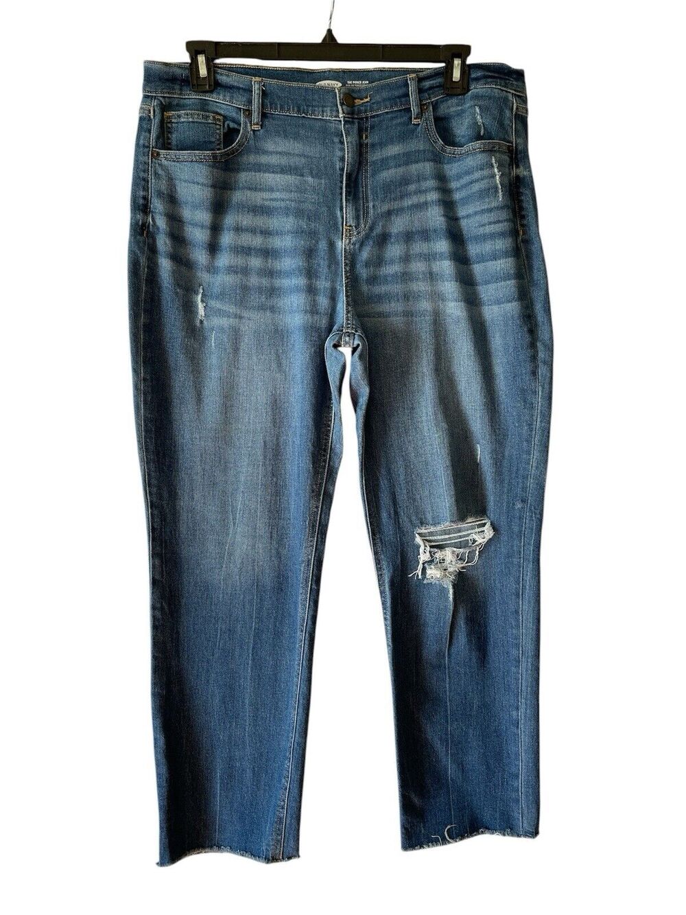 Old Navy The Power Jeans Straight Ankle Size 16 Womens Blue Denim Destroyed Fray